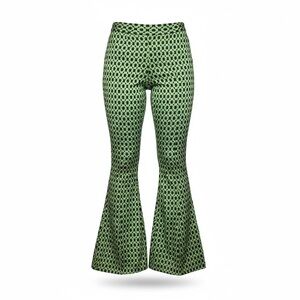 Retro 70s Flare Bell Bottom Pants Green Geometric Print Y2K High Waist Stretch M